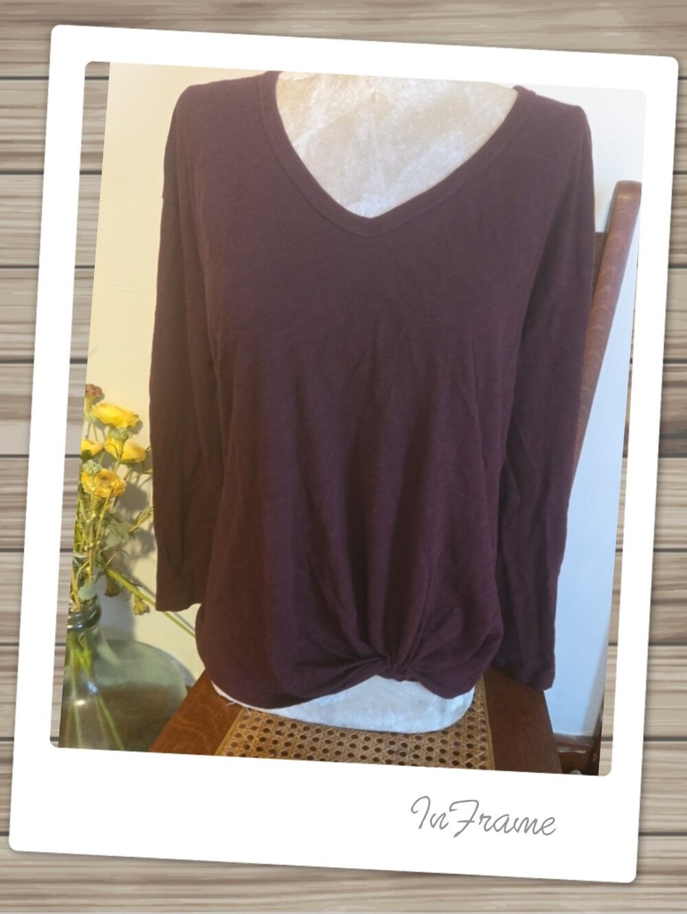 Old Navy Long Sleeve V-Neck Twist-Hem Top - Deep Plum Size Small